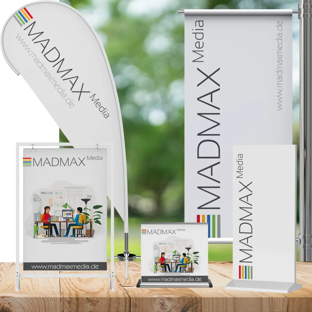 Werbeschilder, Plattendrucke, Banner, Planen, Messetheke, RollUps, Großflächendruck, Druck